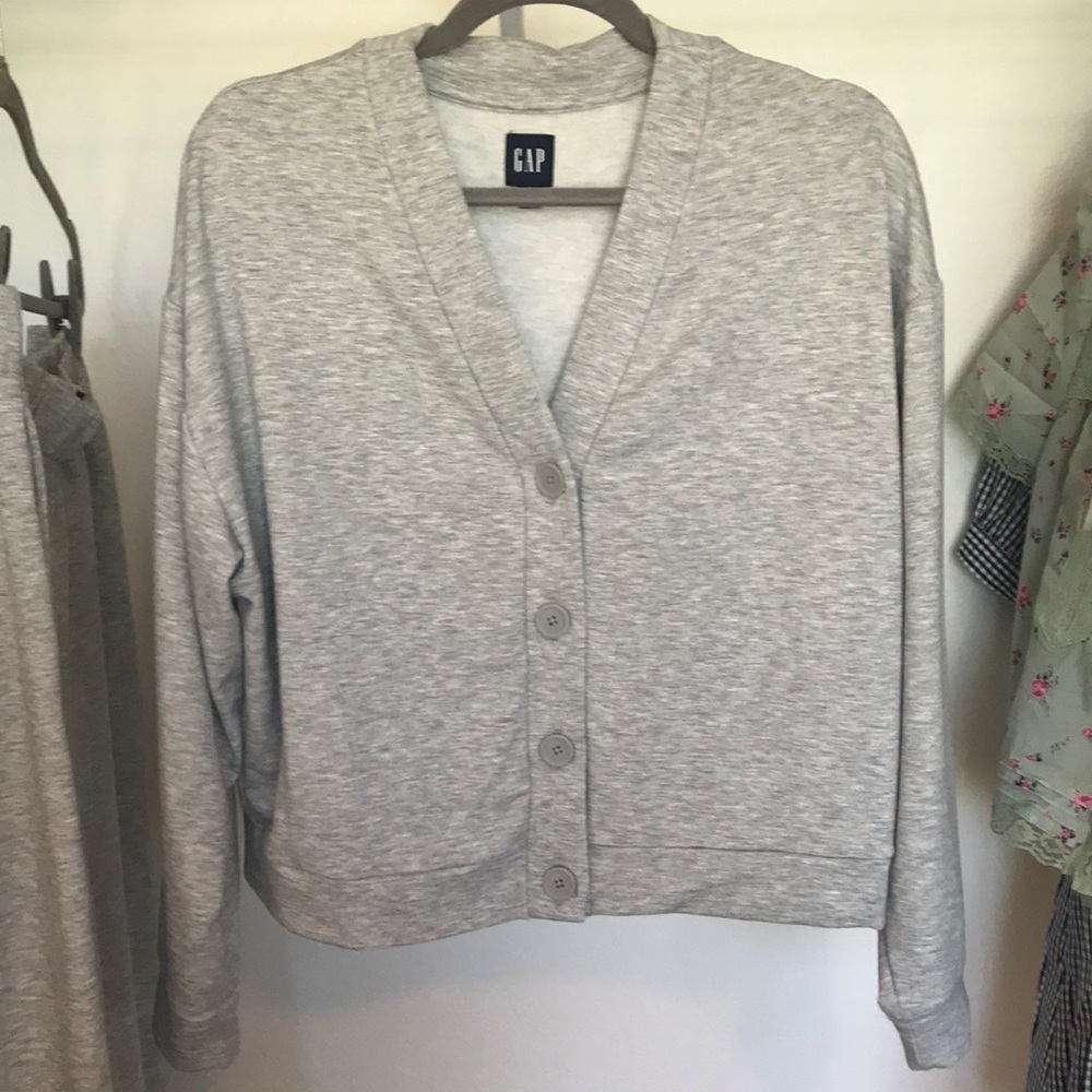 GAP Light Gray Button Front V-Neck Cardigan & Pant Set